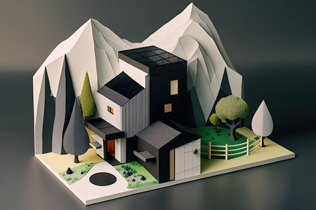 Japanese House With Minimal 3D Isometric Backgroundの素材