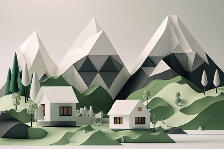 Japanese House With Minimal 3D Isometric Backgroundの素材