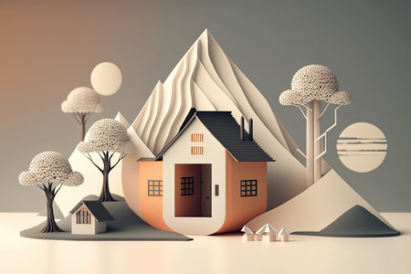 Japanese House With Minimal 3D Isometric Backgroundの素材