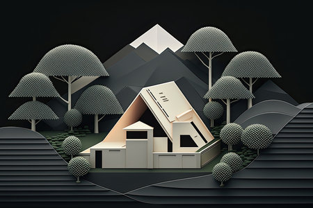 Japanese House With Minimal 3D Isometric Backgroundの素材