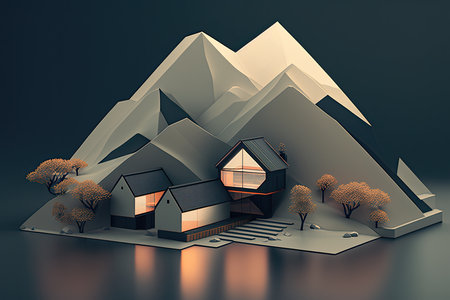 Japanese House With Minimal 3D Isometric Backgroundの素材