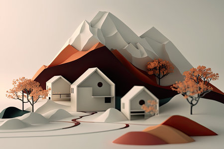 Japanese House With Minimal 3D Isometric Backgroundの素材