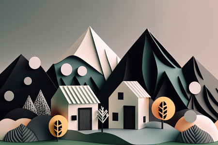 Japanese House With Minimal 3D Isometric Backgroundの素材