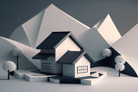 Japanese House With Minimal 3D Isometric Backgroundの素材