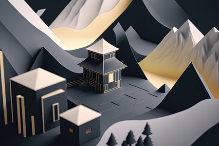 Japanese House With Minimal 3D Isometric Backgroundの素材