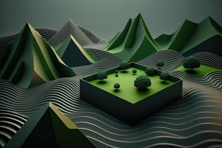 poetic geometric garden Japanese green minimal 3D backgroundの素材