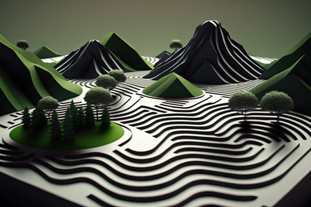 poetic geometric garden Japanese green minimal 3D backgroundの素材