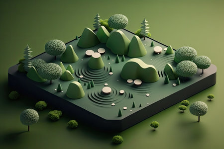 poetic geometric garden Japanese green minimal 3D backgroundの素材