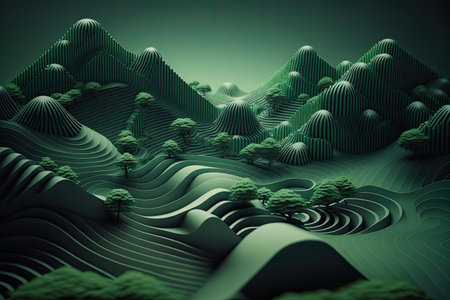 poetic geometric garden Japanese green minimal 3D backgroundの素材