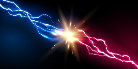 lightning light effect background realistic flash with lightning electric explosion vector illustrationのイラスト素材