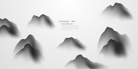 Modern design vector illustration of beautiful Chinese ink landscape painting.のイラスト素材