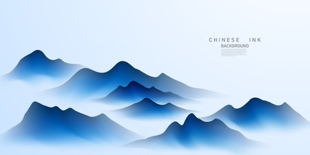 Modern design vector illustration of beautiful Chinese ink landscape painting.のイラスト素材