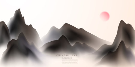 Modern design vector illustration of beautiful Chinese ink landscape painting.のイラスト素材