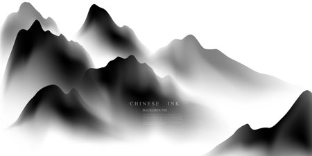Modern design vector illustration of beautiful Chinese ink landscape painting.のイラスト素材