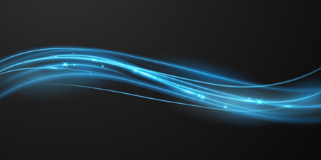 Elegant abstract light line effect design vector illustration on black background.のイラスト素材