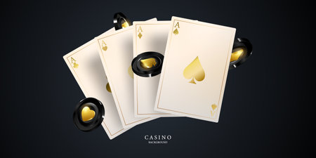 Play Cards Win Poker Hand Casino Chips Flying Real Tokens For Gambling Cash for roulette or poker vector illustrationのイラスト素材