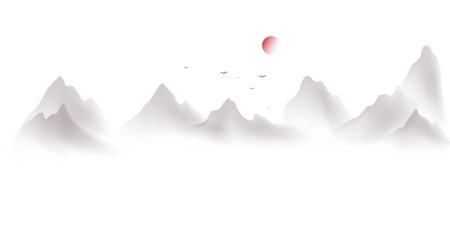 Modern design vector illustration of beautiful Chinese ink landscape painting.のイラスト素材