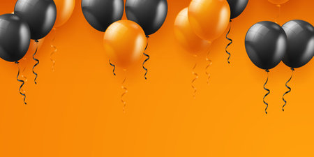 Celebration background with beautiful orange and black balloons. vector illustrationのイラスト素材