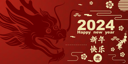 Happy Chinese New Year 2024 of Chinese Dragon Zodiac with elegant red background.