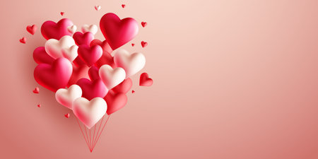 Happy Valentine's Day poster or voucher design. With heart balloons on a beautiful background, vector illustrationのイラスト素材