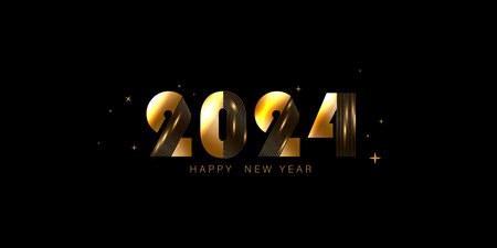happy new year 2024 with golden 3d typography design template 2024 new year celebration concept for greeting card Badges and post templatesのイラスト素材