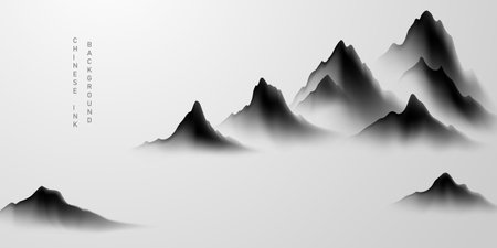 Modern design vector illustration of beautiful Chinese ink landscape painting.のイラスト素材
