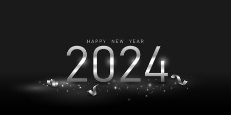 Happy New Year 2024 with beautiful typography design template. New Year 2024 celebration ideas for banners, greeting cards and post templates.のイラスト素材