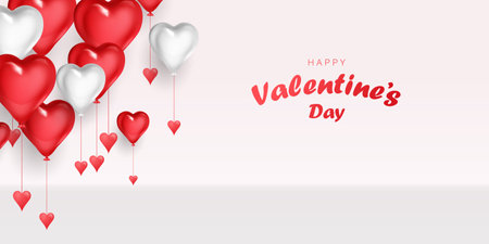 Happy Valentine's Day poster or voucher design with balloons on a beautiful background Vector illustrationのイラスト素材