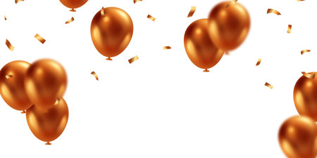 Celebratory background with beautifully arranged orange balloons. Vector 3D illustration designのイラスト素材