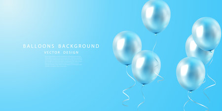 Celebration background with beautifully arranged blue balloons. Vector 3D illustration designのイラスト素材