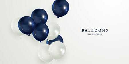 Celebration background with beautifully arranged blue balloons. Vector 3D illustration designのイラスト素材