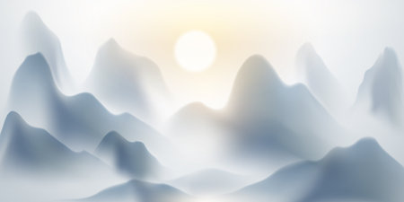 Modern design vector illustration of beautiful Chinese ink landscape painting.のイラスト素材
