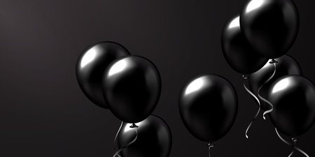 Celebratory background with beautifully arranged black balloons. Vector 3D illustration designのイラスト素材