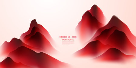 Modern design vector illustration of beautiful Chinese ink landscape painting.のイラスト素材