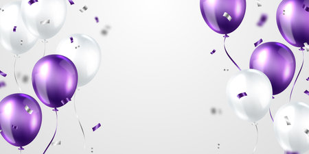 3d purple balloon design background vector banner template beautiful illustrationのイラスト素材
