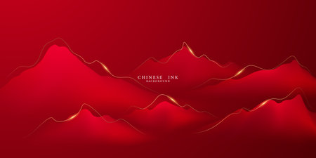 Modern design vector illustration of beautiful Chinese ink landscape painting.のイラスト素材