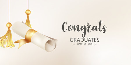 graduation design background realistic graduation hat  Congratulations to the graduate vector illustrationのイラスト素材