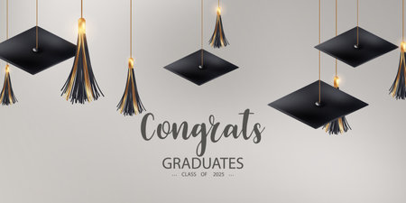 graduation design background realistic graduation hat  Congratulations to the graduate vector illustrationのイラスト素材