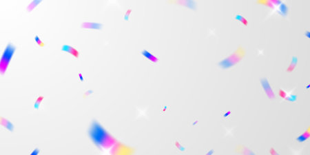 Multicolored light effect and zigzag ribbons falling from above on streamer, tinsel vectorのイラスト素材