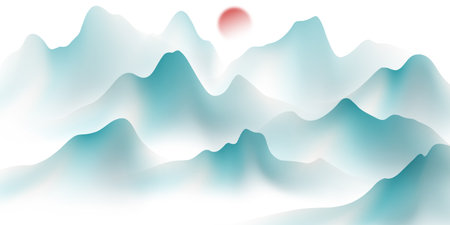 Modern design vector illustration of beautiful Chinese ink landscape painting.のイラスト素材