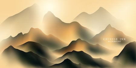 Modern design vector illustration of beautiful Chinese ink landscape painting.のイラスト素材