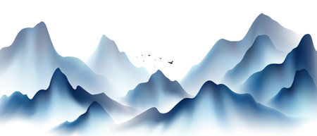 Modern design vector illustration of beautiful Chinese ink landscape painting.のイラスト素材