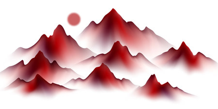 Modern design vector illustration of beautiful Chinese ink landscape painting.のイラスト素材