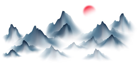 Modern design vector illustration of beautiful Chinese ink landscape painting.のイラスト素材