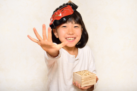 Girls enjoying the setsubunの写真素材