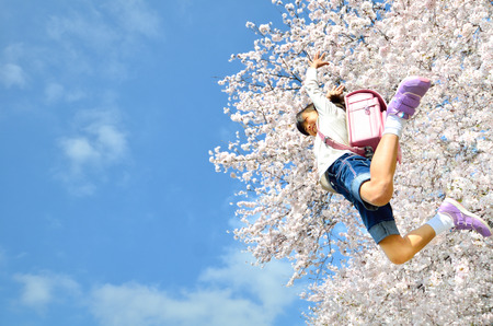 School girls jumpingの写真素材