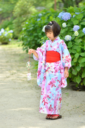 Japanese girl (Kimono Hydrangea)の写真素材