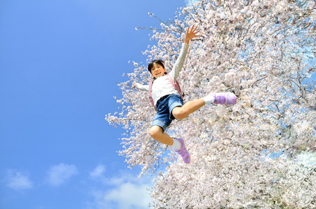 School girls jumpingの写真素材