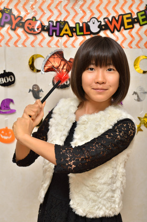 Girls enjoy Halloweenの写真素材