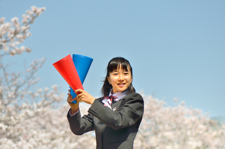 Japanese junior high school student (cherry, entrance ceremony)の写真素材